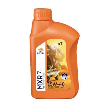 Dầu Repsol MXR 7 15W40 SN JASO MA2 (OPTION 1) 12x0.8L